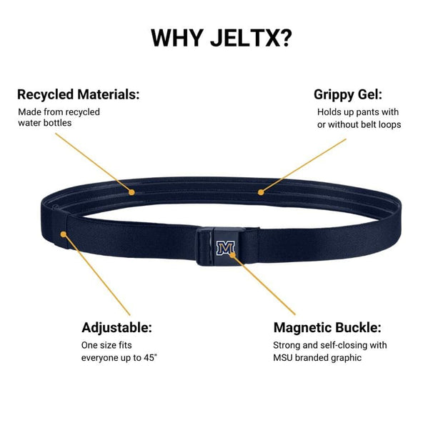 Anatomy of Montana State University JeltX Adjustable elastic belt in Navy by Jelt belts.
