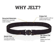 Black Granite Elastic Jelt Belt. Made from recycled materials, with inner grippy gel, metal-free and a no-show flat buckle