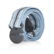 Jelt Junior elastic stretch belt for kids in light blue, grey and white stripe