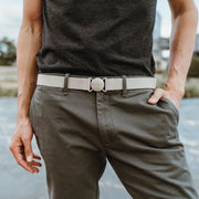 Khaki tank belt featured on a man wearing khaki pants